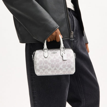 Coach Boxed Mini Rowan Crossbody Bag And Mirror Bag Charm Set In Signature Canvas Silver Gray Silver