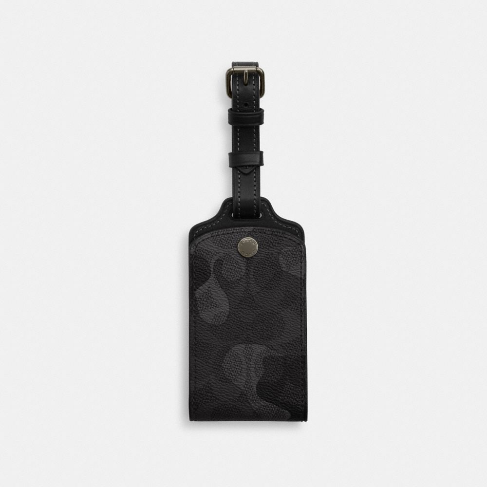Luggage Tag In Signature Camo Print Signature Canvas-Gunmetal-Grey Multi Signature Canvas-Gunmetal-Grey Multi