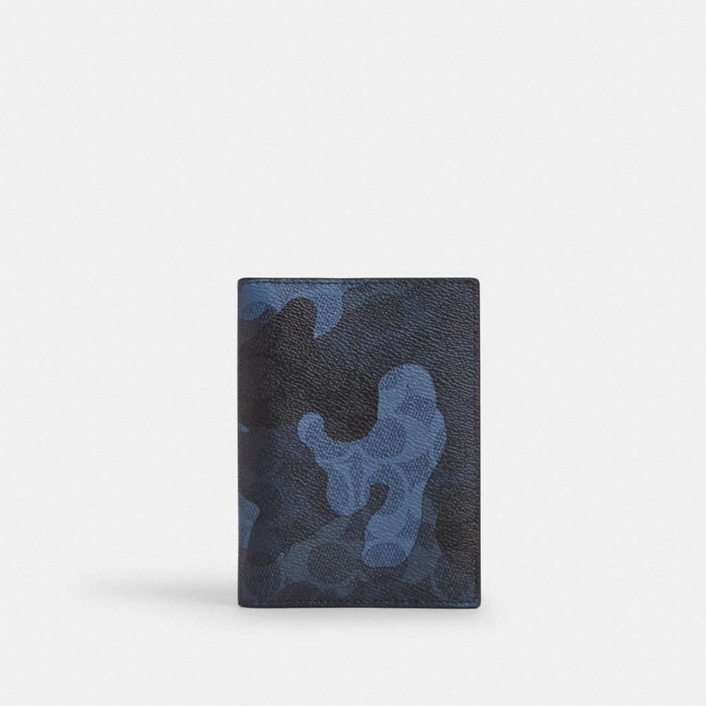 Coach Passport Card Case In Signature Camo Print Silver Blue Multi