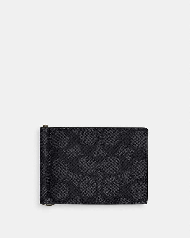 Slim Money Clip Billfold Wallet In Signature Canvas Signature Canvas-Gunmetal-Charcoal-Black Signature Canvas-Gunmetal-Charcoal-Black