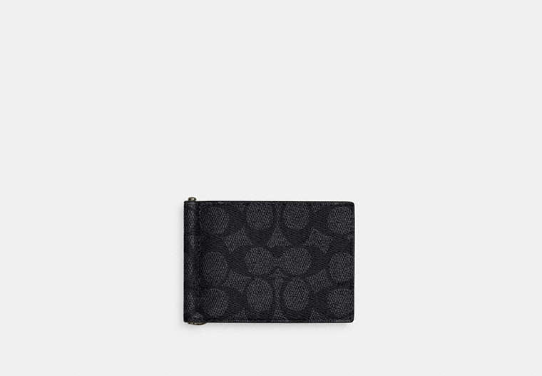 Slim Money Clip Billfold Wallet In Signature Canvas Gunmetal-Charcoal-Black Gunmetal-Charcoal-Black