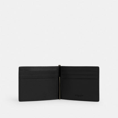 Coach Slim Money Clip Billfold Wallet In Signature Canvas Gunmetal Charcoal Black