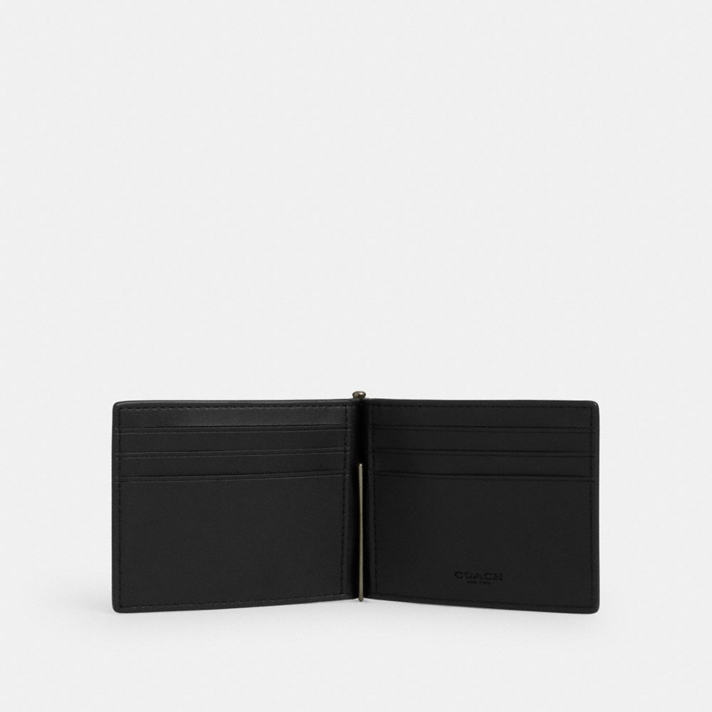 Coach Slim Money Clip Billfold Wallet In Signature Canvas Gunmetal/Tan/Black