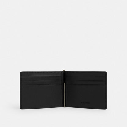 Coach Slim Money Clip Billfold Wallet In Signature Canvas Gunmetal/Tan/Black