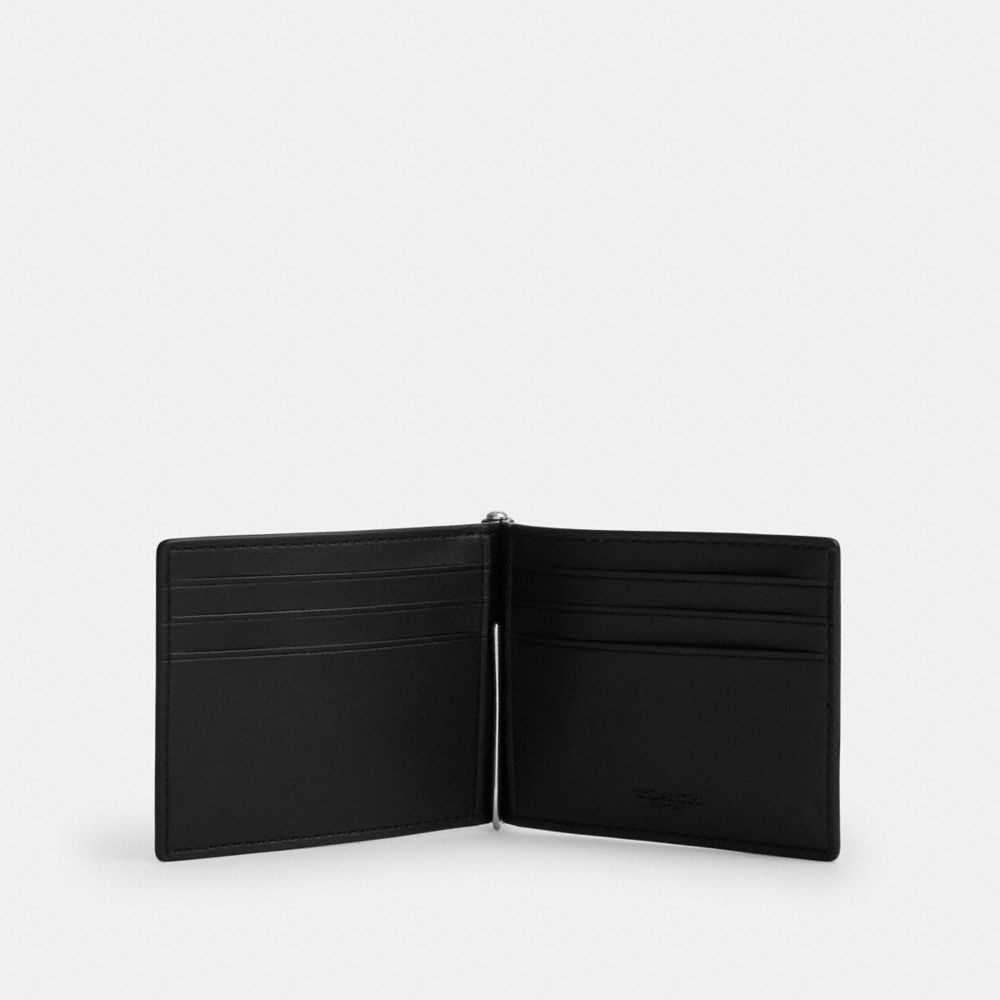 Coach Slim Money Clip Billfold Wallet In Signature Canvas Silver/Tan/Black