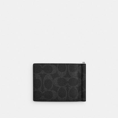 Coach Slim Money Clip Billfold Wallet In Signature Canvas Silver/Black Signature