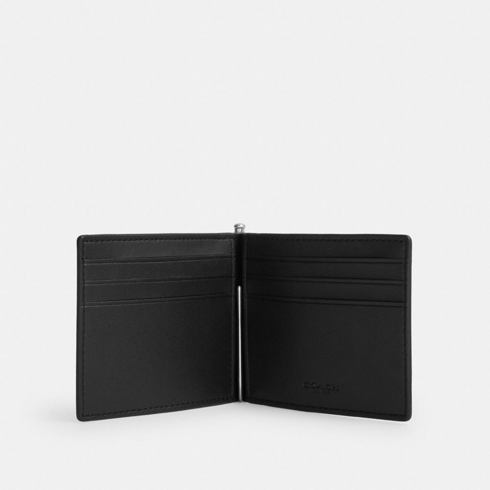 Coach Slim Money Clip Billfold Wallet In Signature Canvas Silver/Black Signature