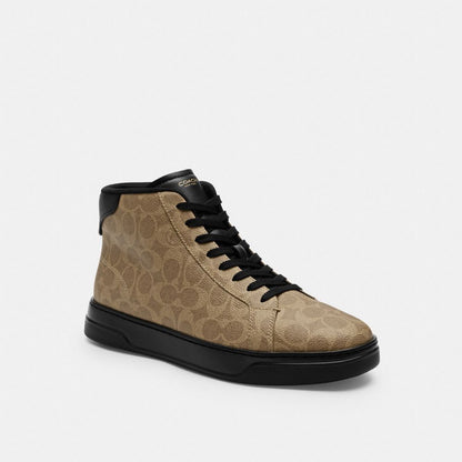 Coach High Line High Top Sneaker In Signature Canvas Khaki Black