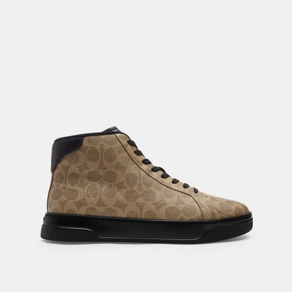 Coach High Line High Top Sneaker In Signature Canvas Khaki Black