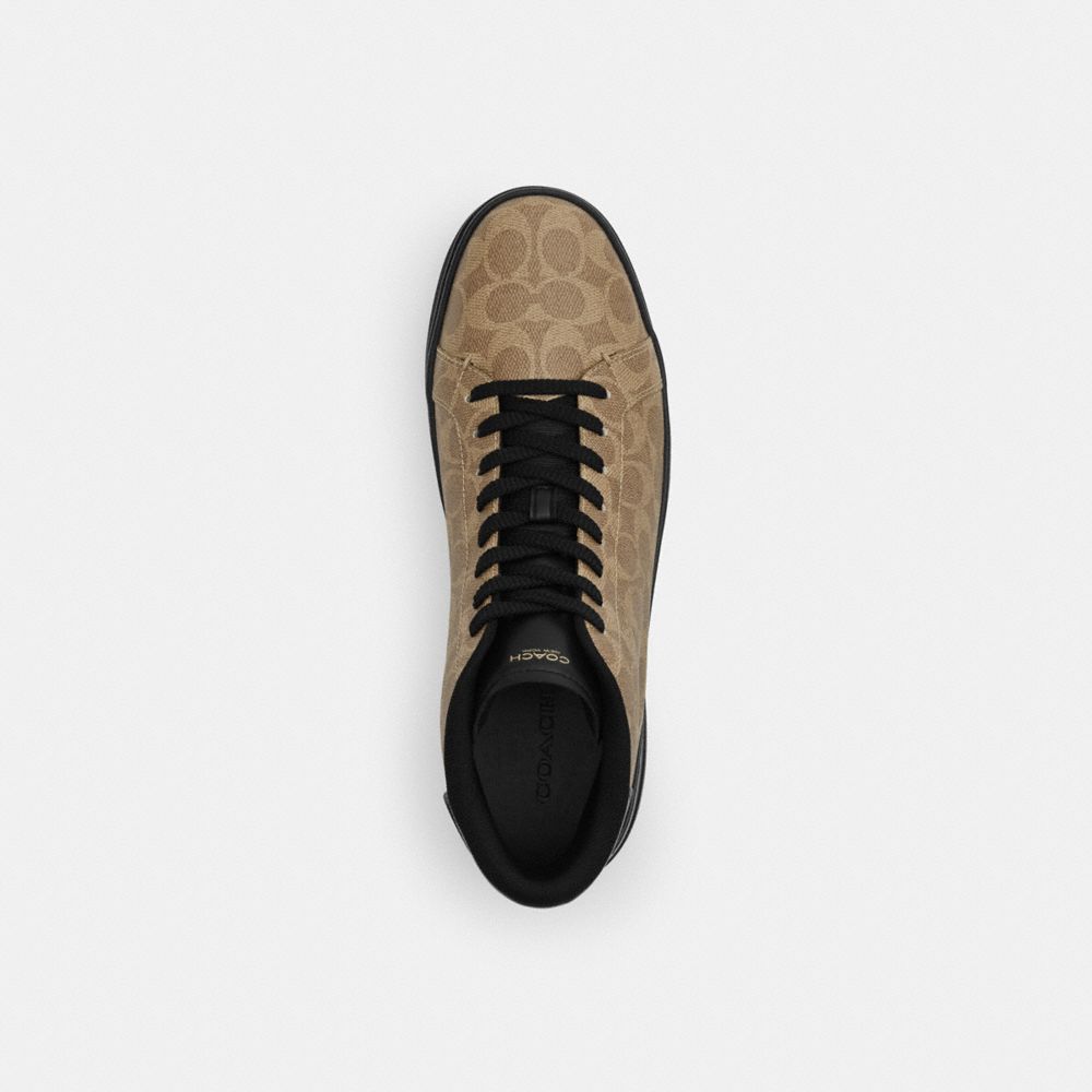 Coach High Line High Top Sneaker In Signature Canvas Khaki Black