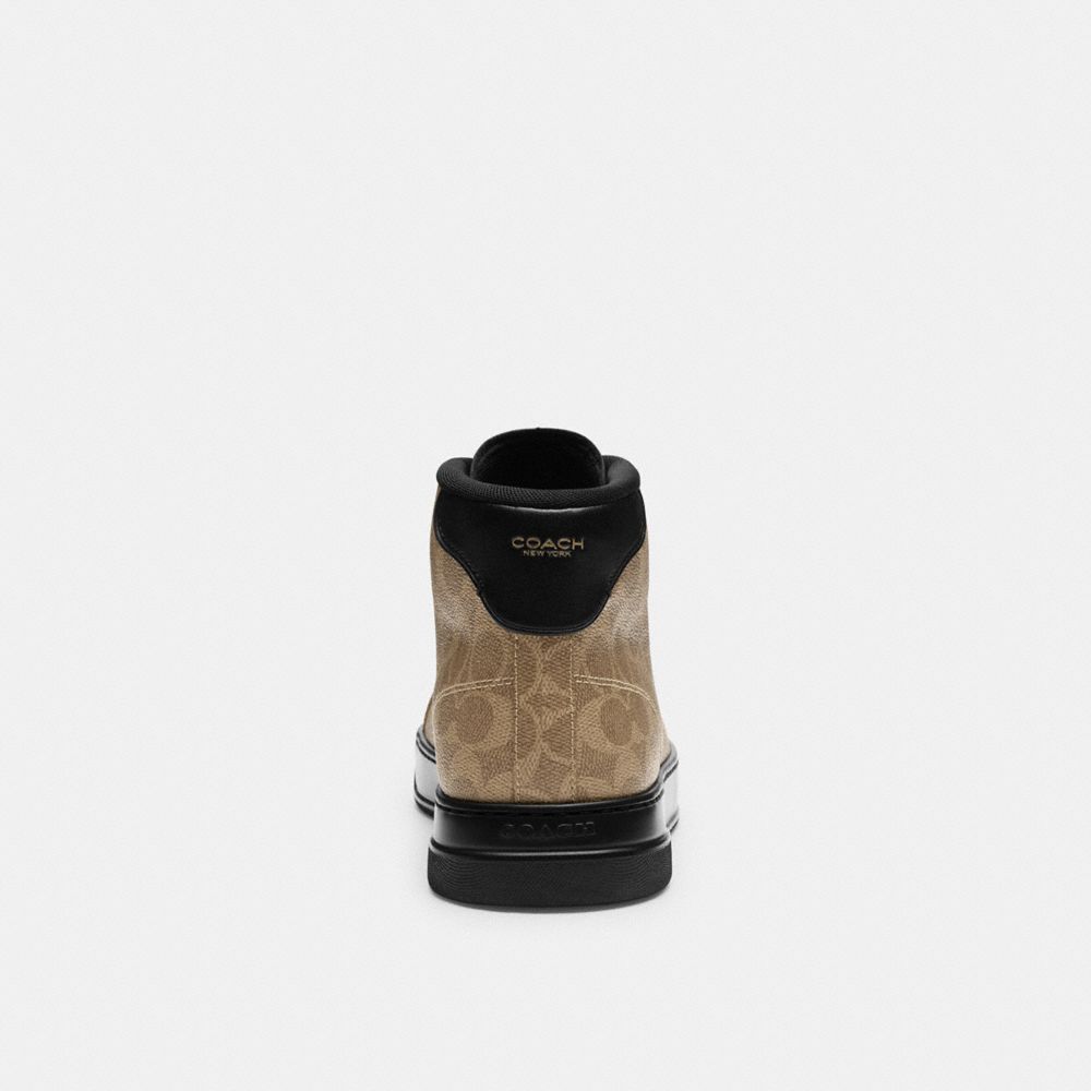 Coach High Line High Top Sneaker In Signature Canvas Khaki Black