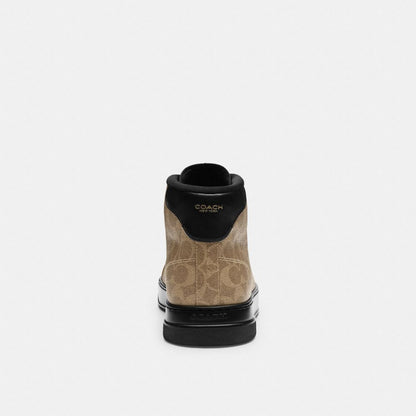 Coach High Line High Top Sneaker In Signature Canvas Khaki Black