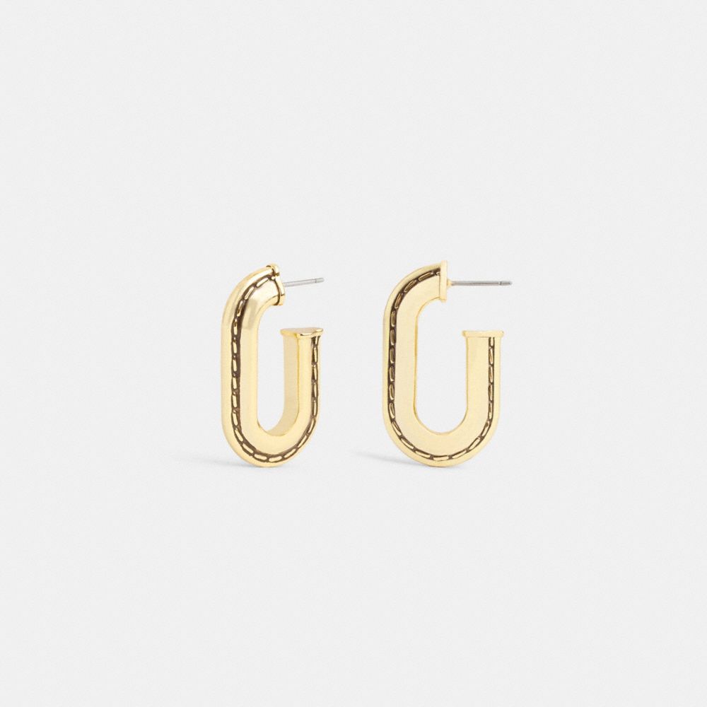 Coach Large Stitched Chain Link Earrings Gold