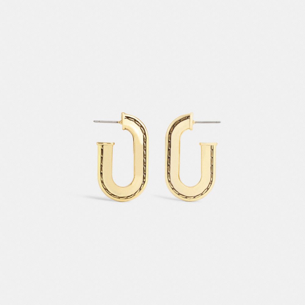 Coach Large Stitched Chain Link Earrings Gold
