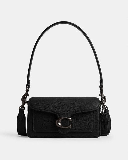 Tabby Shoulder Bag 20 Polished Pebble Leather-Pewter-Black Polished Pebble Leather-Pewter-Black