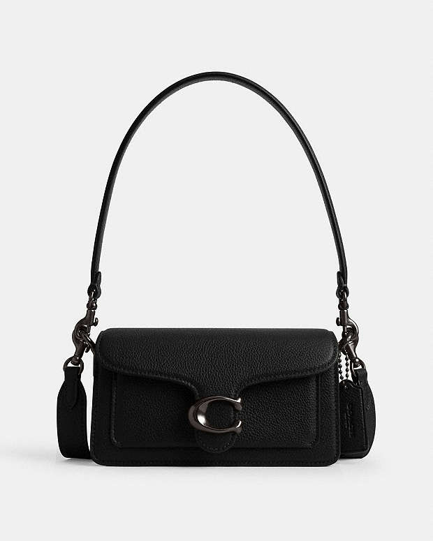 Tabby Shoulder Bag 20 Polished Pebble Leather-Pewter-Black Polished Pebble Leather-Pewter-Black
