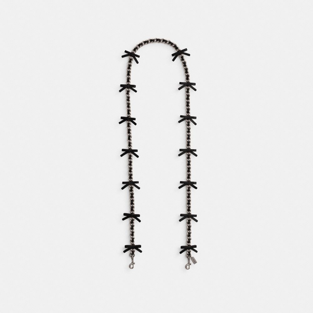Coach Leather Chain Strap With Bows Silver Black