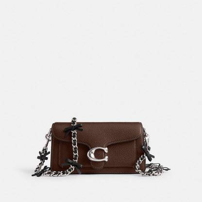 Coach Leather Chain Strap With Bows Silver Black