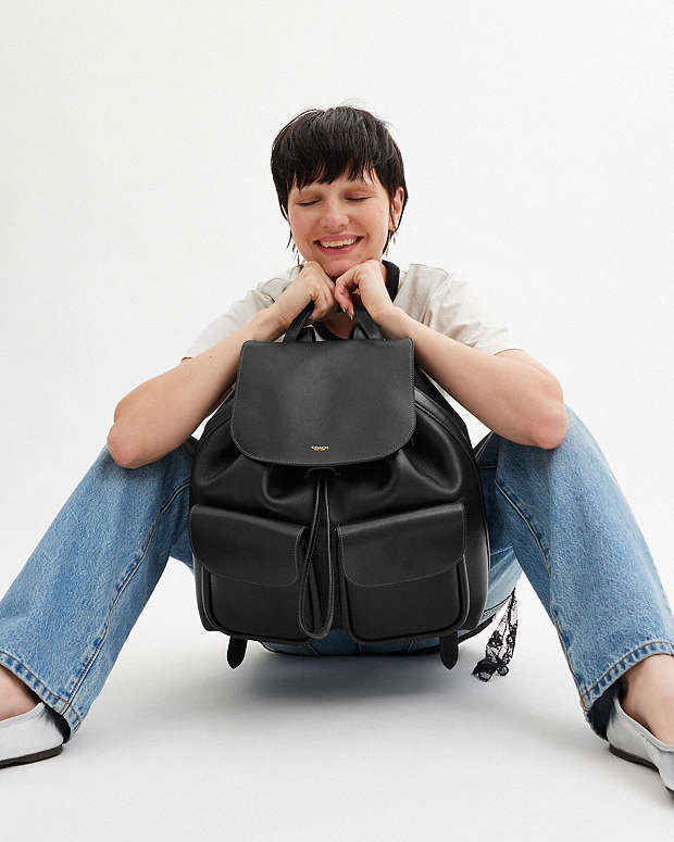 Crosby Backpack Natural Grain Leather-Brass-Black Natural Grain Leather-Brass-Black
