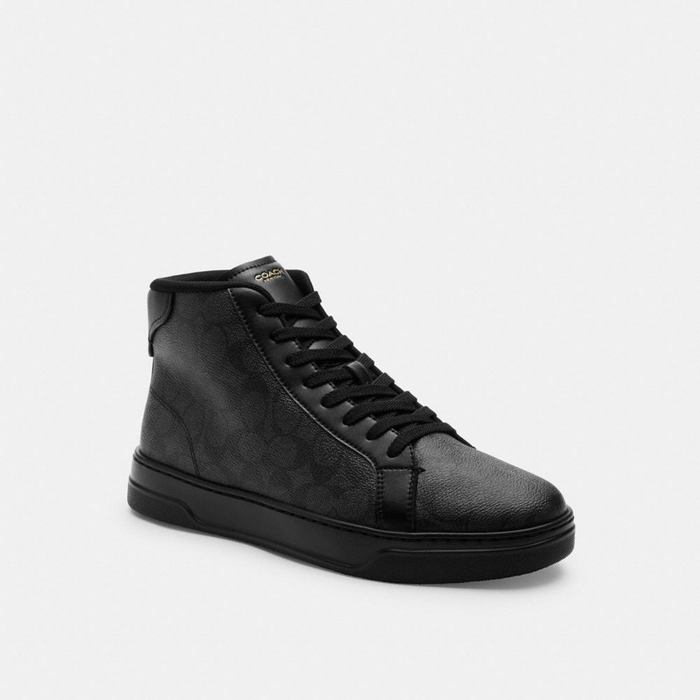Coach High Line High Top Sneaker In Signature Canvas Graphite Black
