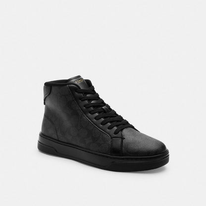 Coach High Line High Top Sneaker In Signature Canvas Graphite Black