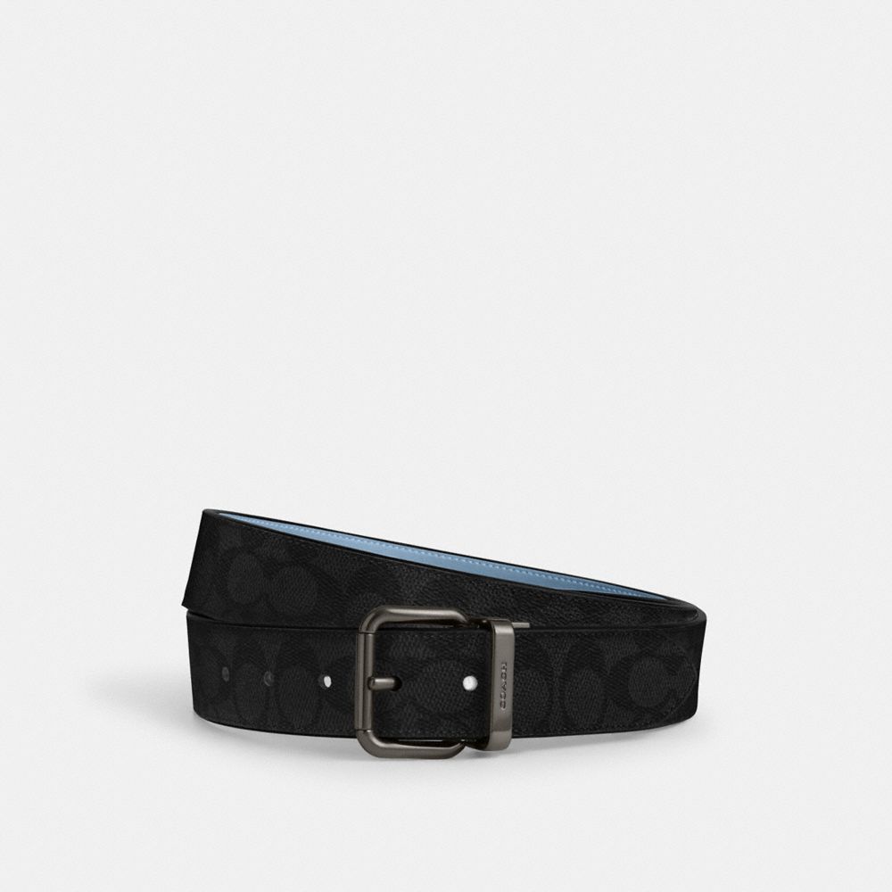 Roller Buckle Cut To Size Reversible Belt, 38 Mm Signature Canvas-Qb-Charcoal-Pool Signature Canvas-Qb-Charcoal-Pool