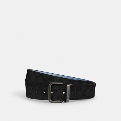 Roller Buckle Cut To Size Reversible Belt, 38 Mm Signature Canvas-Qb-Charcoal-Pool Signature Canvas-Qb-Charcoal-Pool
