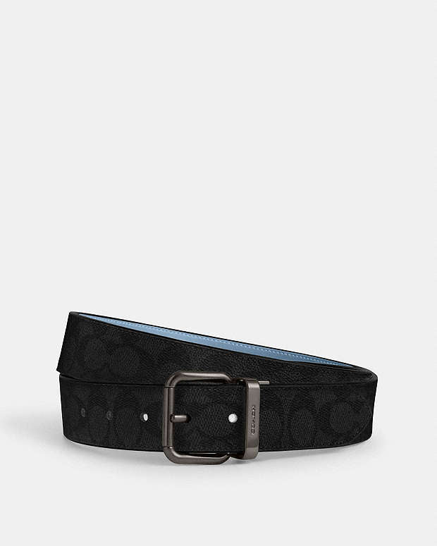 Roller Buckle Cut To Size Reversible Belt, 38 Mm Signature Canvas-Qb-Charcoal-Pool Signature Canvas-Qb-Charcoal-Pool