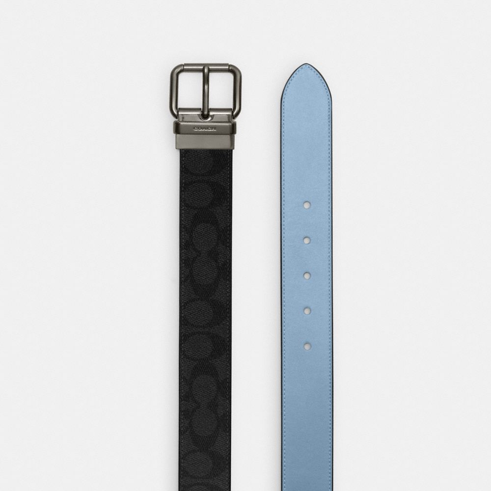 Roller Buckle Cut To Size Reversible Belt, 38 Mm Signature Canvas-Qb-Charcoal-Pool Signature Canvas-Qb-Charcoal-Pool