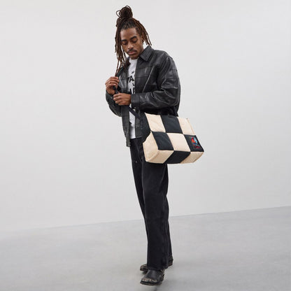 Coach Coachtopia Loop Tote With Checkerboard Quilting Black Cloud