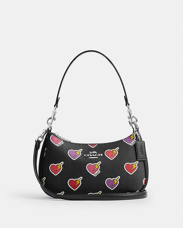 Teri Shoulder Bag With Heart Bolt Print Silver-Black Multi Silver-Black Multi