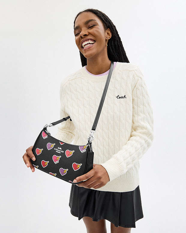 Teri Shoulder Bag With Heart Bolt Print Silver-Black Multi Silver-Black Multi
