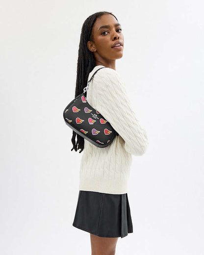 Teri Shoulder Bag With Heart Bolt Print Silver-Black Multi Silver-Black Multi