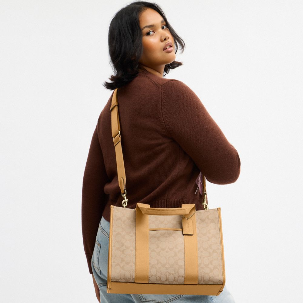 Coach Smith Tote Bag In Signature Jacquard Gold Light Khaki Multi
