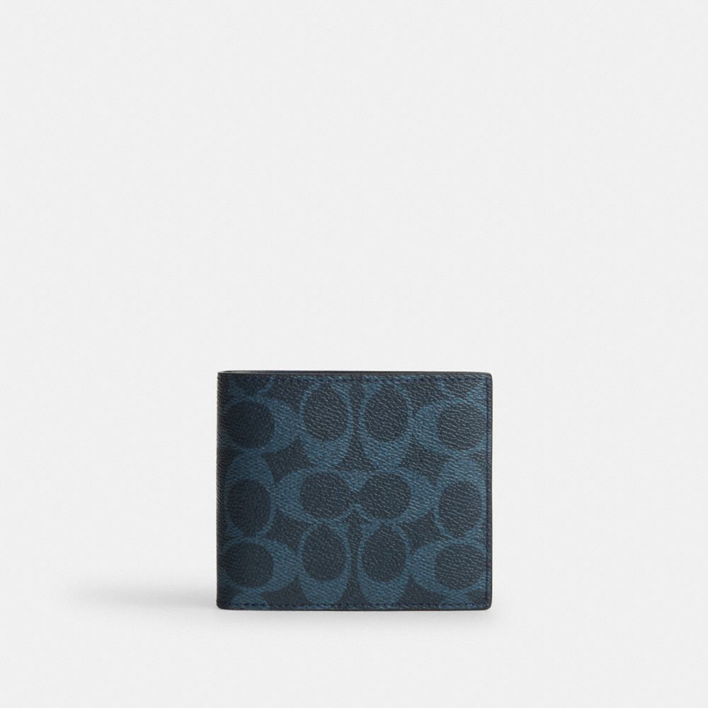 Coach Id Billfold Wallet In Signature Canvas Ink Blue