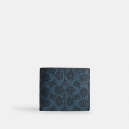 Coach Id Billfold Wallet In Signature Canvas Ink Blue