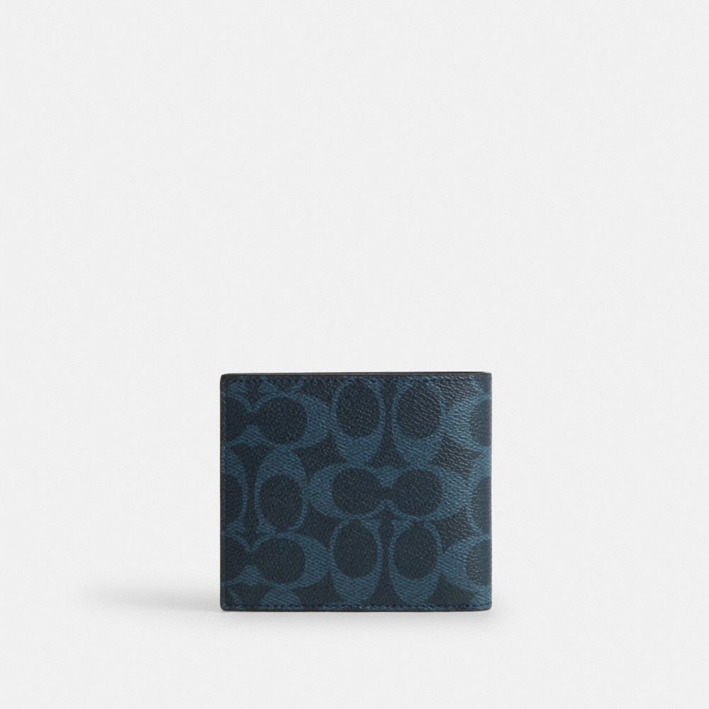 Coach Id Billfold Wallet In Signature Canvas Ink Blue