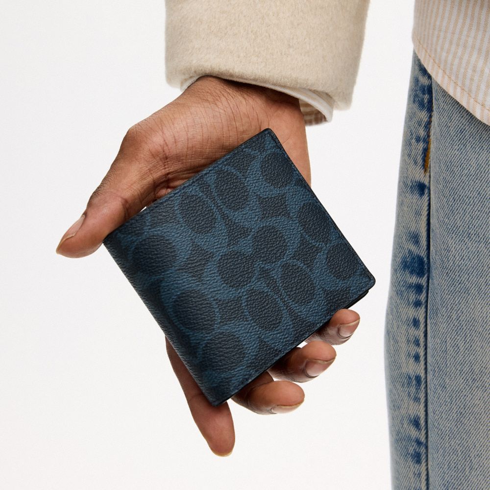 Coach Id Billfold Wallet In Signature Canvas Ink Blue