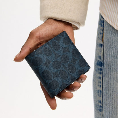 Coach Id Billfold Wallet In Signature Canvas Ink Blue