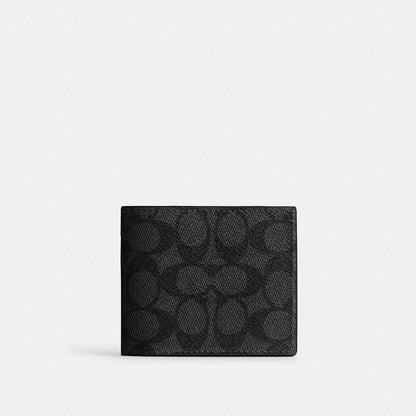 Coach Id Billfold Wallet In Signature Canvas Gunmetal/Charcoal/Black