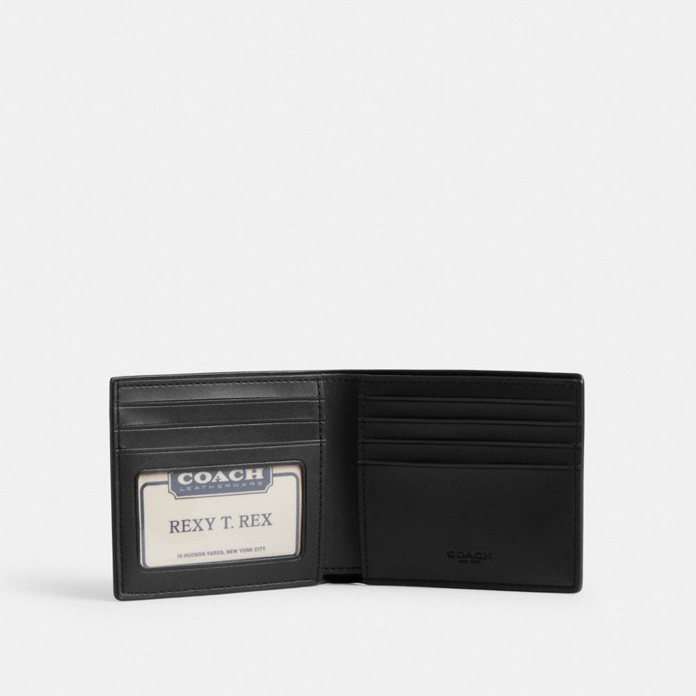 Coach Id Billfold Wallet In Signature Canvas Gunmetal/Charcoal/Black