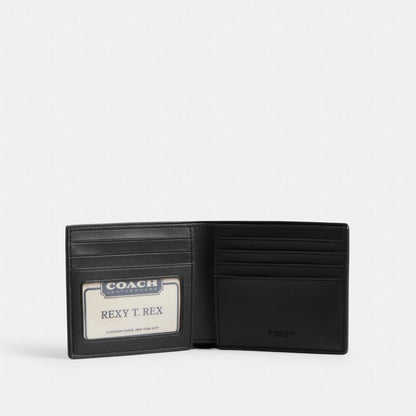 Coach Id Billfold Wallet In Signature Canvas Gunmetal/Charcoal/Black