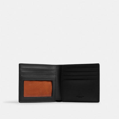 Coach Id Billfold Wallet In Signature Canvas Gunmetal/Tan/Black