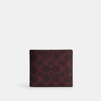 Coach Id Billfold Wallet In Signature Canvas Black Currant