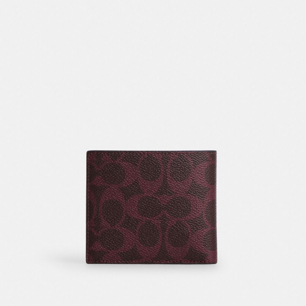 Coach Id Billfold Wallet In Signature Canvas Black Currant