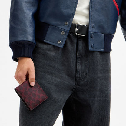 Coach Id Billfold Wallet In Signature Canvas Black Currant