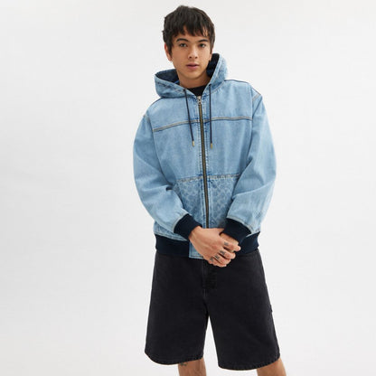 Coach Signature Denim Zip Jacket Light Wash