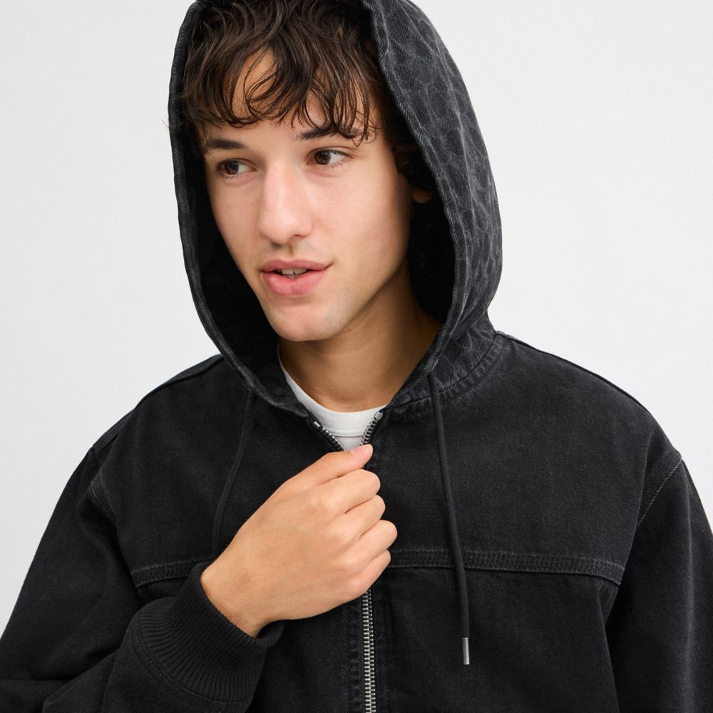 Coach Signature Denim Zip Jacket Black Wash
