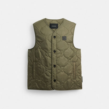 Coach Quilted Vest In Recycled Polyester Military Green