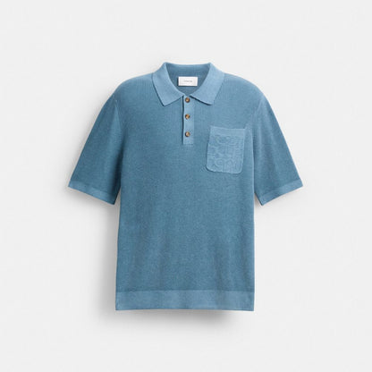 Coach Knit Polo Washed Blue